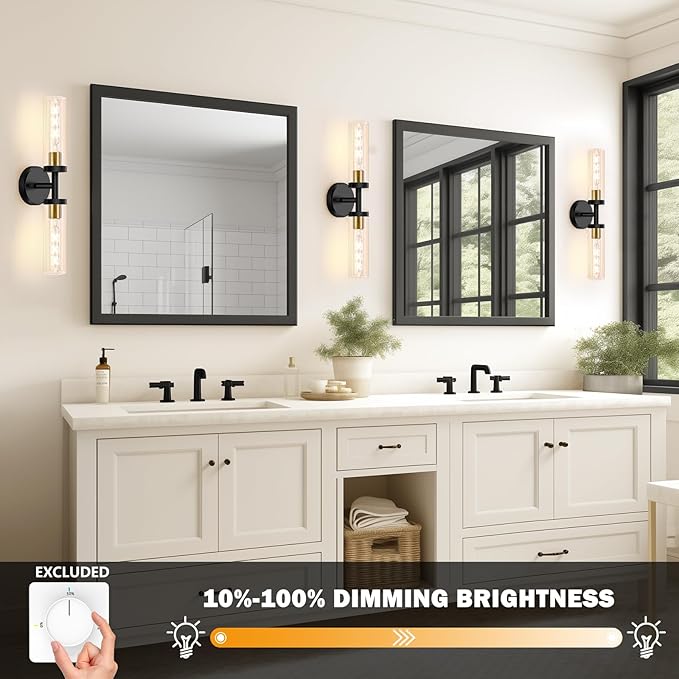 Baocuz Bathroom Light Fixtures, 2-Light Black and Gold Bathroom Vanity Lighting Over Mirror, Modern Wall Sconces Set of 2 with Clear Glass, Indoor Hardwired Wall Lamp for Bedroom, Living Room, Hallway