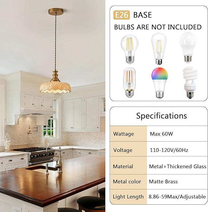 HDDFL Vintage Pendant Lights Fixture Modern Pendant Lighting Fixtures Hanging Lamp for Kitchen Island Bedroom Living Room Hallway Brown and Brass