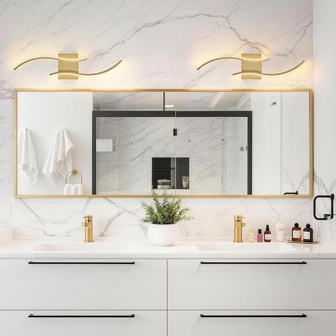 KARTOOSH 2 Pack Gold Light Fixture Hardwired Bathroom Vanity Lights Fixtures Over Mirror 23.6 Inch 3CCT Dimmable Modern Wall Lights for Mirror Kitchen Living Room Cabinet Porch Hallway
