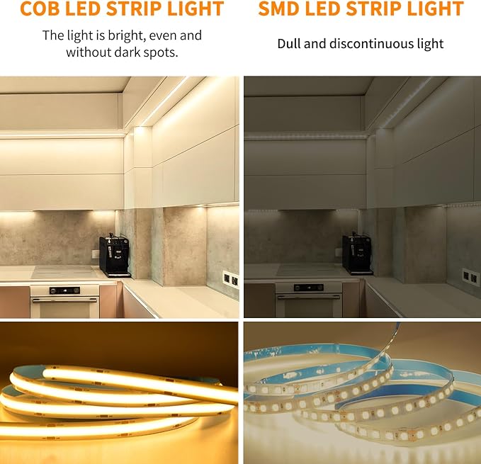 COB LED Strip Lights 100ft,3000K DC 24V Dimmable Warm White Flexible LED Rope Lights for Bedroom,with Remote and app Control LED Lights Strip for Living Room, Shelf, Cabinet(2 Rolls of 50ft)