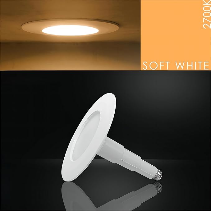 Jolux 4-Pack 5/6" LED Can Lights Retrofit Recessed Lighting,12W=60W,2700K SoftWhite,800 Lumens,Dimmable Adjustable Retrofit Downlight,ETL,Damp Rated,Simple Installation Can Lights,Bevel Trim