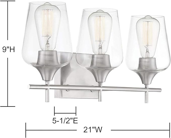 Savoy Essentials 8-4030-3-SN Octave Bohemian Clear Glass Bathroom Vanity Wall Light, 3-Light 180 Total Watts, 10" H x 21" W, Satin Nickel