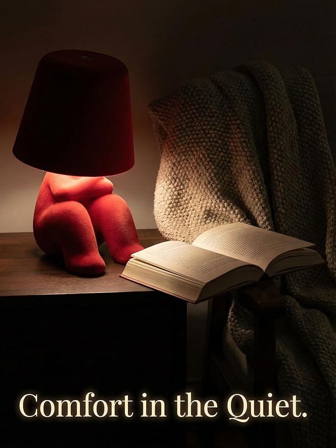 Bedside Touch Control Table Lamp, Golden Decor Thinker Statue LED Table Lamp with USB Port, 3 Way Dimmable Modern Night Light Nightstand Lamp for Home Living Room Office Shelf Decor (red-D)
