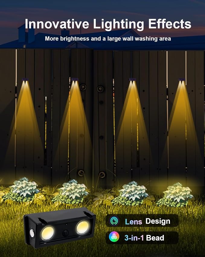 Solar Fence Lights Outdoor Waterproof LED Spot Lights, Warm White, Easy Install, Enhanced Security for Step, Wall, Deck, Patio, Yard, Stair, Walkway, Garden, Garage, Rail & Pool,DownSide-16Pack