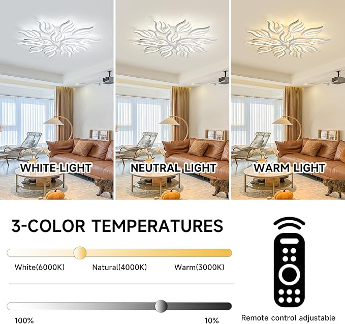 Becailyer Modern Flower Ceiling Lights, 45.2" Flush Mount Ceiling Lamp, 15-Petals Dimmable Acrylic Ceiling Lighting, 126W Close to Ceiling Fixture for Living Room Bedroom Dining Room Kitchen, White