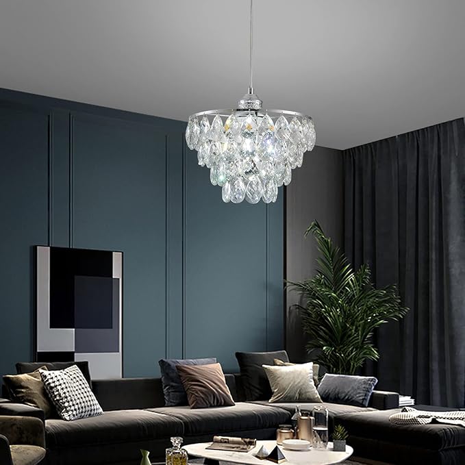 Modern Crystal Chandelier Light Fixtures, Mini Crystal Chandelier Ceiling Light Small, Raindrop Pendant Lighting, Chrome Ceiling Lamp Hanging Lights for Bedroom Bathroom Closet Hallway Kitchen Island