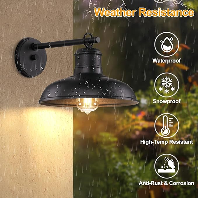 Outdoor Wall Lights - 4-Pack Black Sconces, Farmhouse Barn Lights, Modern Indoor Wall Mount Lighting Fixtures with E26 Socket, Anti-Rust Waterproof Exterior Lantern for Patio Porch Doorway Garage