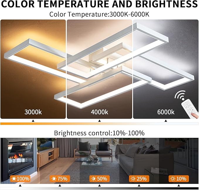 Shine LUEST Modern LED Ceiling Light Fixture White Flush Mount Ceiling Light Dimmable 26" Bedroom Lights for Ceiling with Remote Control 48W Kitchen Ceiling Light Fixtures for Hallway 3000K-6000K