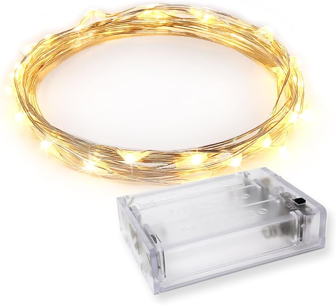 30 LED Wire Twinkle Fairy Lights, Battery Powered, Waterproof — Christmas, Holidays, Halloween, Wedding — Bedroom, Living Room — 9.5 Ft, Warm White, Indoor & Outdoor