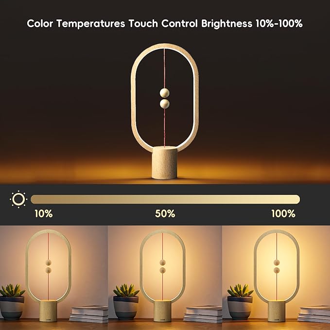 Table Lamp for Bedroom - Balance Lamp,Bedside Lamp with Touch Dimmer,Nightstand Lamp,3 Level Brightness Rechargered Night Light for Home,Office,College Dorm (Wood Color)