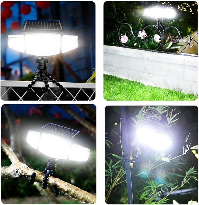HULPPRE Solar Motion Sensor Light Outdoor,Bright with 231 LEDs,Clip on | 3 Adjustable Heads,Fence Light with Octopus Stand, IP65 Waterproof, 3 Modes, for Front Door, Yard, Patio, Deck, Camping