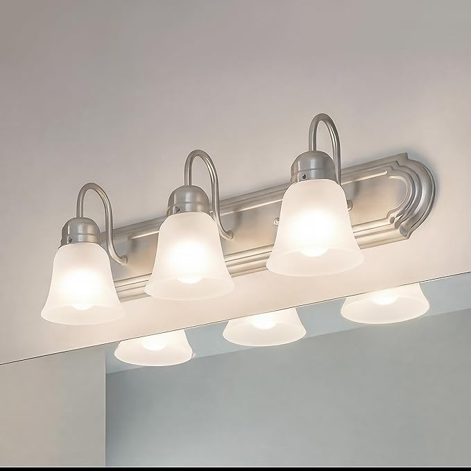 Kichler 24" 3-Light Vanity Bath Light in Brushed Nickel, Modern Bathroom Light with Clear Satin Etched Glass, (24" W x 8" H), 5337NIS