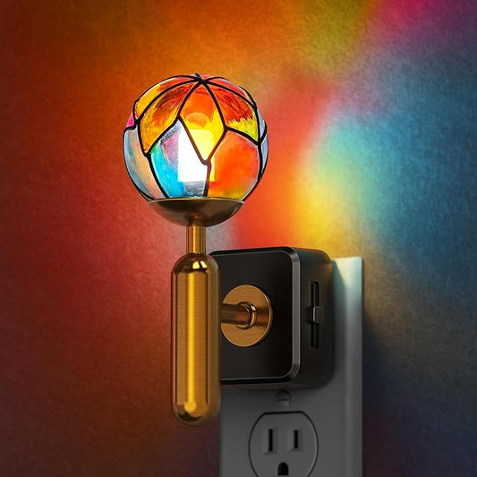 Briignite Night Lights Plug into Wall, Stained Glass Night Light with Dusk to Dawn Sensor, Dimmable Nightlight 0-100% Stepless Dimming, for Bathroom Bedroom Hallway, 3000K Warm White