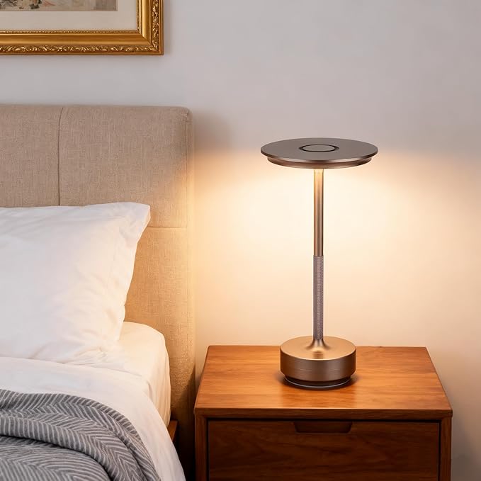UdoUto Cordless Table Lamp Rechargeable - 5000mAh Battery Operated LED Table Light with Touch Stepless Dimming - Portable Coffee Metal Outdoor Lamp for Patio, Restaurant, Living Room