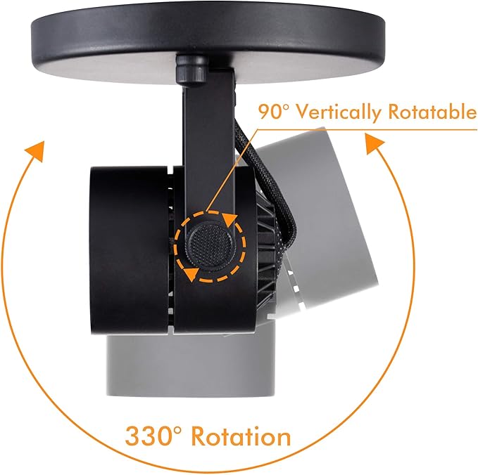 CLOUDY BAY LED Flush Mount Ceiling Spot Light,CRI90+ 8W 600lm 3000K Warm White Dimmable,Adjustable Tilt Angle Ceiling Light Fixture,Black