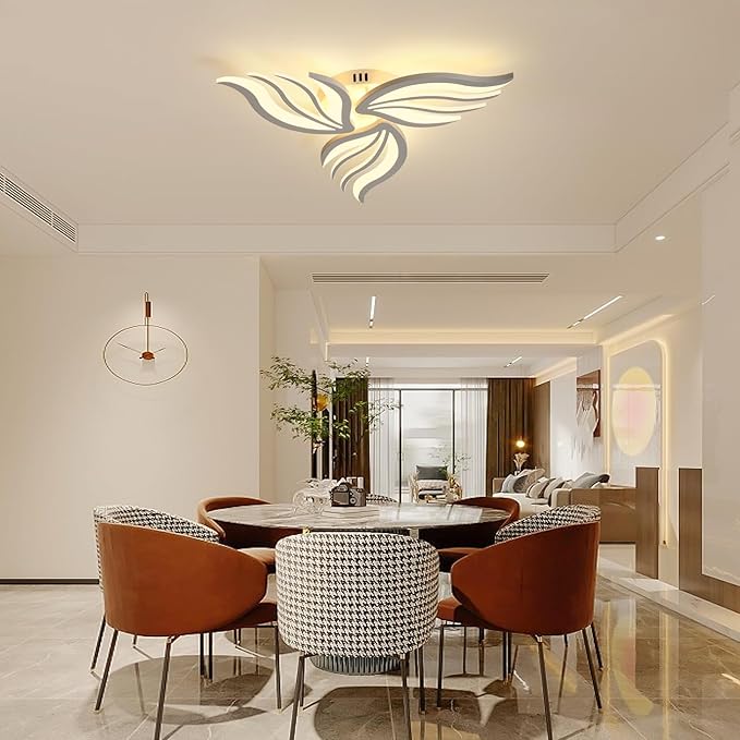 Becailyer LED Ceiling Light, 26.7" Dimmable Modern Flower Shape Ceiling Lamp, 30W Acrylic 3-Petals Flush Mount Ceiling Light Fixtures for Bedroom Dining Room Kitchen, White