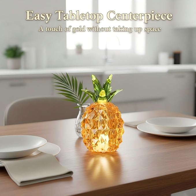 Gold Pineapple Lamp for Home Decor, 4.95 Inch Battery Operated Table Lamp for Living Room Aesthetic, Tropical Pineapple Decor Light for Bedroom Coffee Table Shelf Office Desk Decor, Gifts for Women