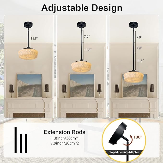 Vintage Glass Pendant Light, Mid-Century Modern Creamy Hanging Light Fixture with 14" Glass Shade, Adjustable Stem Industrial Ceiling Lamp for Kitchen Island, Dining Room, Entryway