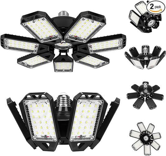 LED Garage Lights Bulb 2 Pack 180W 18000LM 6500K Led Shop Light with 7 Plus 1 Deformable Panels Basement Barn Ceiling Lights for E26/E27