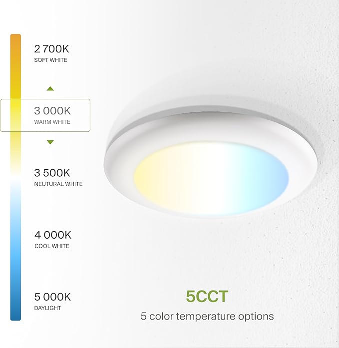 ASD 24 Pack LED Disk Lights 6 Inch, 15W 5CCT 2700K-5000K 1245LM CRI90+, Dimmable Flush Mount Ceiling Light Fixture, Low Profile Surface Mount Disc, Junction Box or Recessed Can Install, UL Energy Star