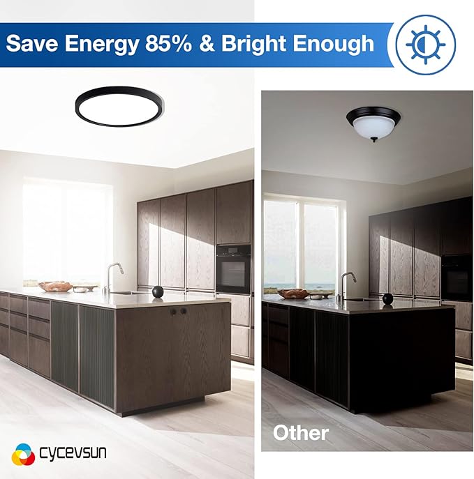 CycevSun 15.8 Inch Black Blush Mount Ceiling Light, Dimmable & 3000K-4000K-5000K Selectable - 24W Low Profile Slim Surface, 2 Pack