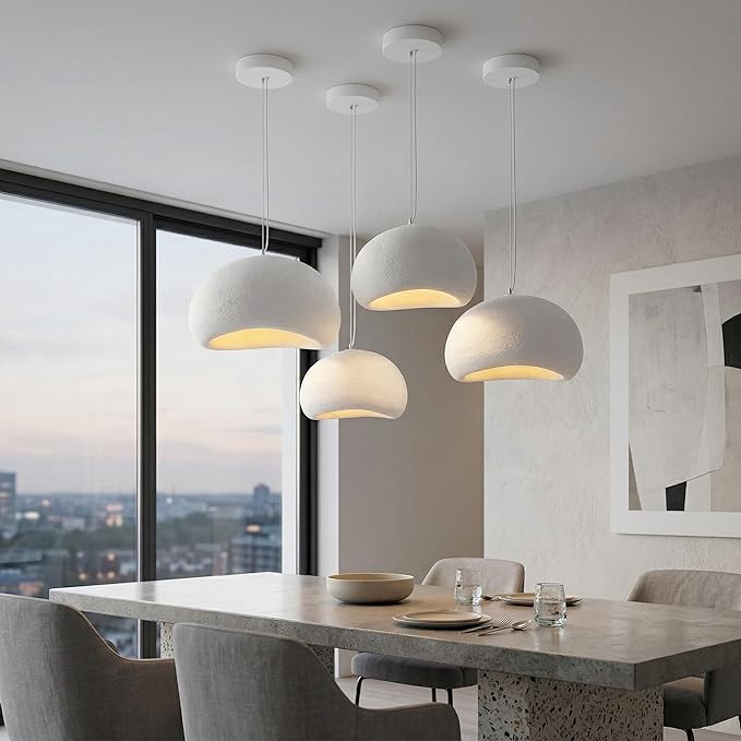JAYMP 40cm Wabi Sabi Pendant Light for Dining Room Kitchen Island Hallway Restaurant Modern Hanging Lamp E26 Base Japanese Style Bird Nest Shape Lighting Fixture (Matte White,B Shape, 40cm/15.7in)