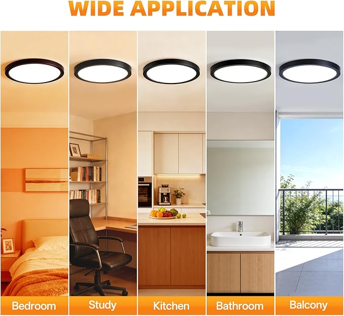 16 Inch 2Pack Super Slim Flush Mount Ceiling Light Fixture,30W 3400LM Dimmable 5CCT Selectable 2700K-5000K Round Light Fixture for Living/Bedroom,Kitchen/Bathroom,Porch &All Indoor Spaces Black