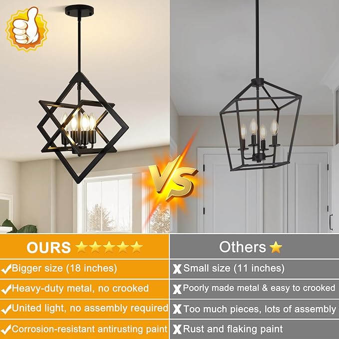 18" Modern Pendant Lights Kitchen Island, 4-Light Black Pendant Light Fixtures, Farmhouse Chandelier Kitchen Island Lighting, Industrial Hanging Pendant Lights for Kitchen Island Dining Room Entryway