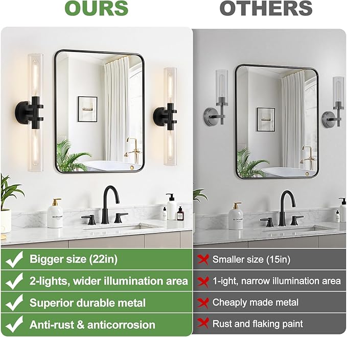Indoi Matte Black Wall Sconces, Hardwired Bathroom Sconces Wall Lighting with Clear Glass, Modern Sconces Wall Light fixtures for Bathroom Mirror Living Room Hallway Bedroom