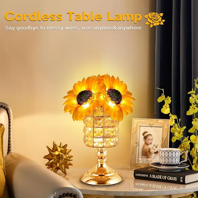 Sunflower Table Lamps for Women-Sunflower Flower Touch Lamp with 3-Color Infinitely Dimming,10+ Hours Runtime-Ideal Gift for Mom,Flower Decor for Bedroom and Office,USB Charge,IP44 Waterproof