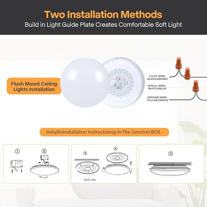 13 inch Flush Mount Ceiling Light, Dimmable LED Ceiling Fixture with 3 Color Temperatures (3000K/4000K/5000K), Ultra Thin Round Design for Kitchen, Bathroom, Bedroom, Hallway - ETL Certified