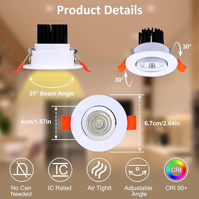 Smart WiFi 2 Inch LED Downlight 5W 120V, RGBCW Color Changing Recessed Light, Dimmable COB 2700K-5000K, Compatible with Alexa/Google, LED Can Lights with Driver, 12 Pack