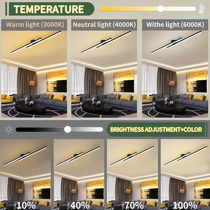Flush Mount Ceiling Light Fixture 43.3" Modern Black Sputnik Dimmable LED Lamp with Remote Control Ideal for Bedroom Living Room Kitchen Room(2 Lights)