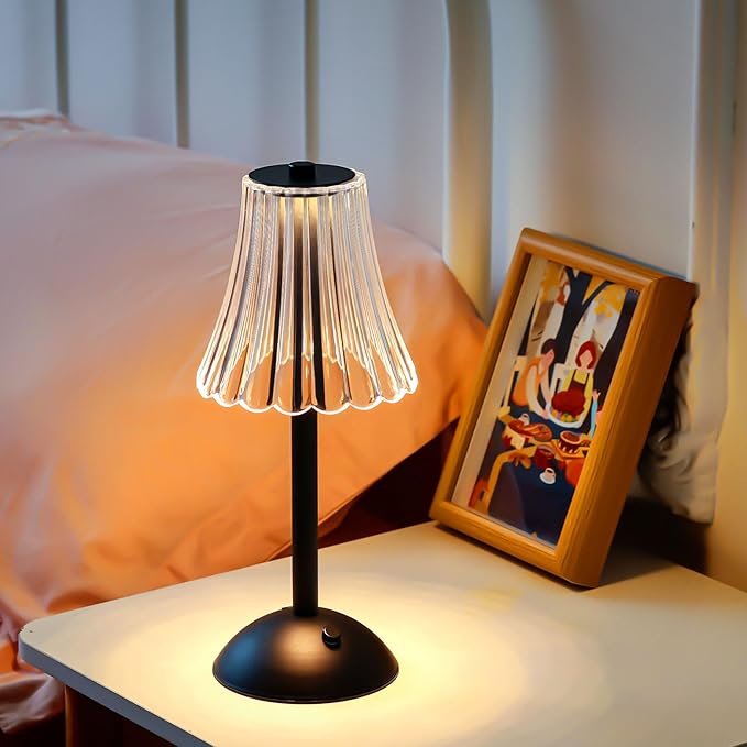 Liliful 4 Pcs Cordless Table Lamp Rechargeable Touch LED Small Gold Portable Battery Operated USB-c Desk Lamp 3 Color Dimmable for Bedroom Living Room Dining (Black,Rose Style)
