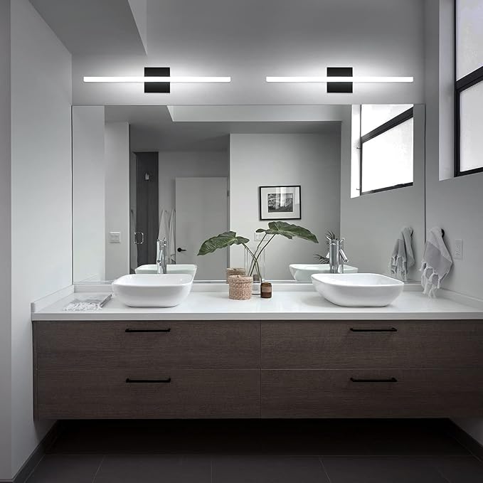 Combuh Bathroom Light Fixtures Dimmable Black Vanity Lights Bar 24 Inch 14W Bathroom Lights Over Mirror ip44 Wall Sconces Daylight White 6000K