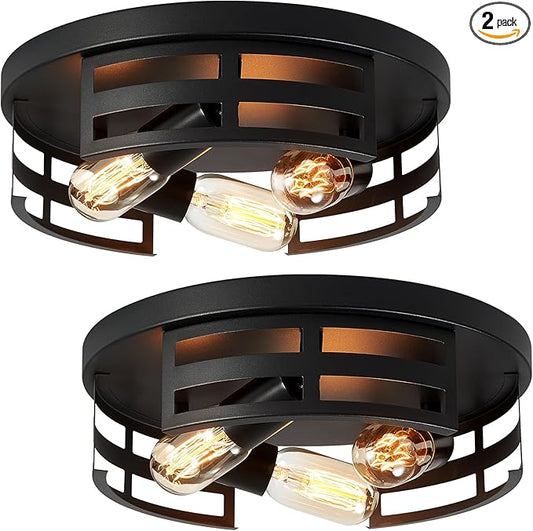 13 inch 3-Light Black Flush Mount Ceiling Light Fixture,Light Fixtures Ceiling Mount for Hallway,Hall,Kitchen,Farmhouse (2 Pack)