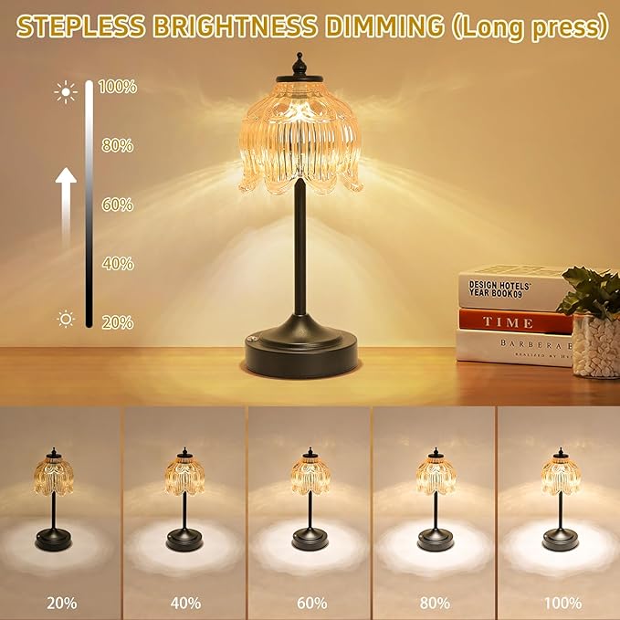 Cordless Lotus Flower Table Lamp, 5200mAh Rechargeable Battery Operated Portable Lamp, 3-Color Dimmable Touch Control Small Desk Lamp for Bedroom, Office, Kitchen, Nightstand,Room Decor(Amber-2)