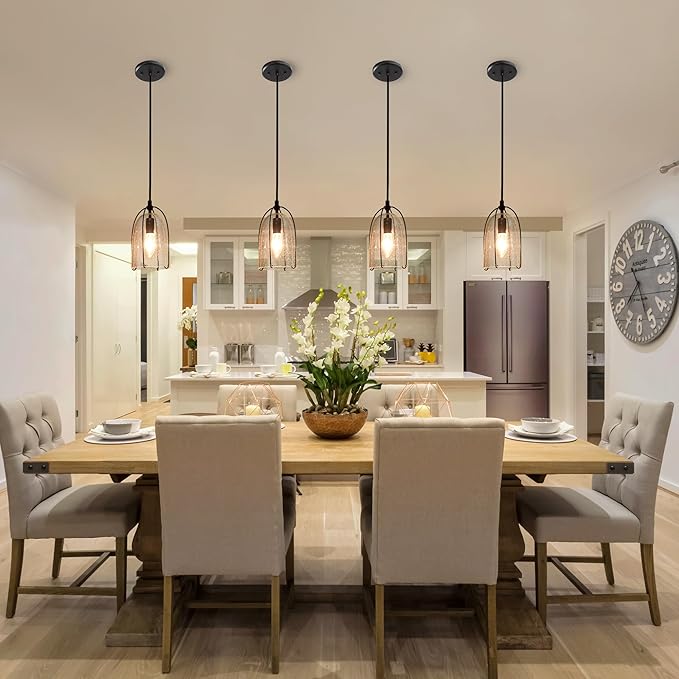 KSANA Modern Black Pendant Light, Farmhouse Pendant Lighting Fixture with Seeded Glass Shade for Kitchen Island, Dining Room, Living Room, Entryway, Stairway and Hallway