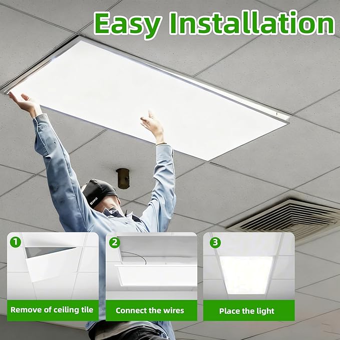 WYZM 2X4 LED Flat Panel Light,4 Pack,0-10V Dimmable,7800 Lumens,5000K Daylight White Color, Drop Ceiling Flat LED Light Panel,Recessed Edge-Lit Troffer Fixture (24)