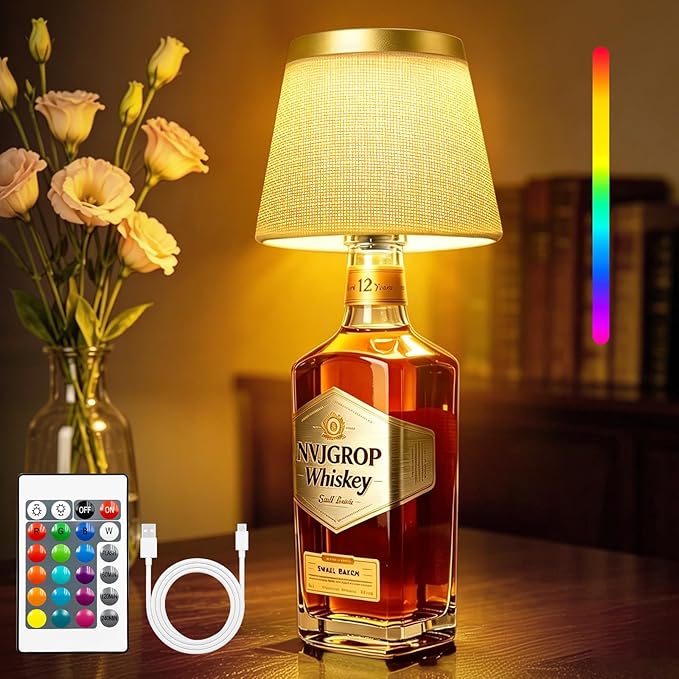 Wireless Bottle Lamp,Rechargeable RGB Linen Bottle Stopper Lamp Have 6000mAh Battery Continuous Use for 20-60 Hours，Suitable for Bedrooms Bars Living Rooms Table and Mothers Day Gifts