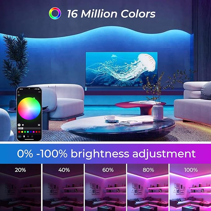 RGB COB Led Strip Light 32.8ft, 5760 LEDs 10mm Width, Led Light Strip Color Changing Music Sync, 24V Smart Led Strip for TV Led Backlight, Room Decor(Without Adapter&Controller)