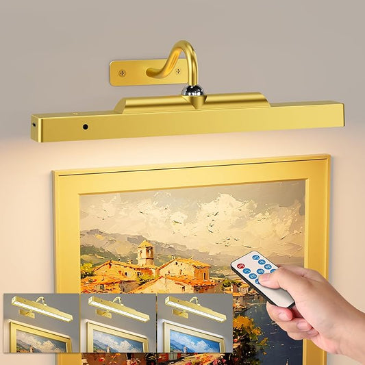 Picture Frame Light, 12" Rechargeable Wireless Battery Powered Lighting, Dimmable LED with Remote 3CCT for Wall Art Gallery Display (Gold)