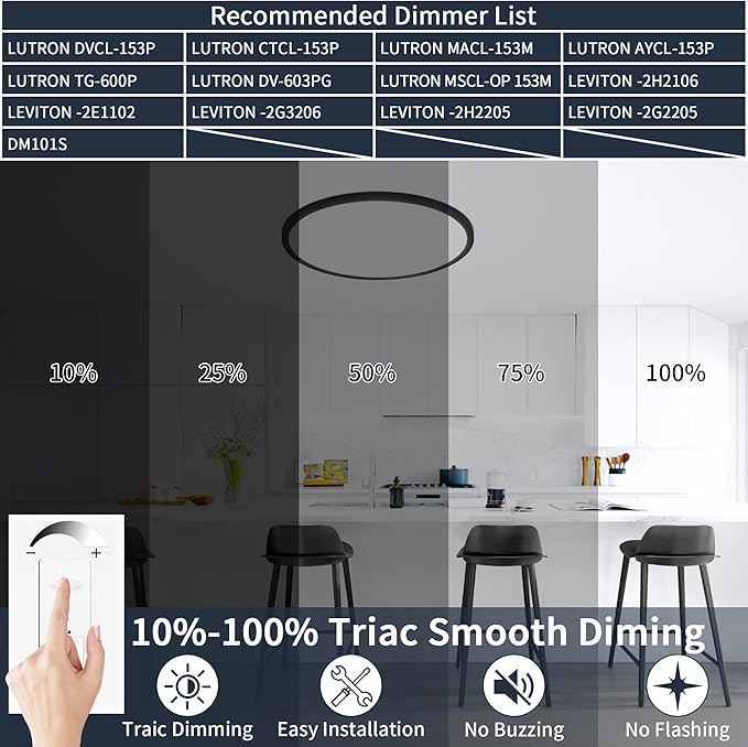 12 Inch Flush Mount Ceiling Light, 24W Dimmable LED Fixture 2400LM, 3000K/4500K/6000K Adjustable, Ultra Thin Round Ceiling Lamp for Bedroom, Kitchen, Living Room, Dining Room, Bathroom, Black