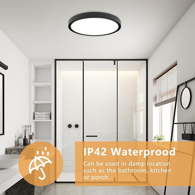 4PK 15.8 Inch Led Ceiling Light Flush Mount, 32W, 3480LM, 3000K/4000K/6000K CCT Selectable Super Slim Ceiling Light, Close to Ceiling Round Flat Panel Fixture for Hallway, Bedroom,Kitchen, Black