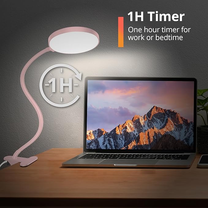 iFalarila Reading Light with Remote, LED Desk Lamp Clip on [1H Timer & Nightlight] RA>95 Dimmable Flexible Gooseneck, Reading Lamp with Clamp for Table - 3.5'' (Adapter Included)