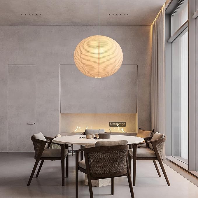 Large Rice Paper Pendant Light 2 Pack, 20in White Globe Paper Lantern Lights, E26 Base, Japanese Hanging Lantern Lamp Japandi Chandelier for Dining Room Bedroom Office Living Room