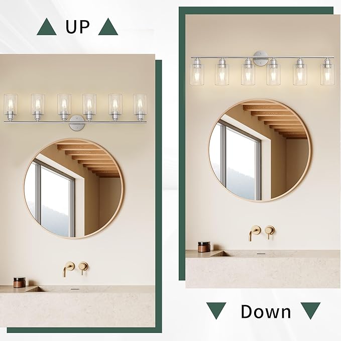 Espird Bathroom Vanity Light Fixtures Brushed Nickel, 6 Lights Bathroom Over Mirror, UL Certified, Modern Wall Lighting Fixtures with Glass Shade, E26 Socket