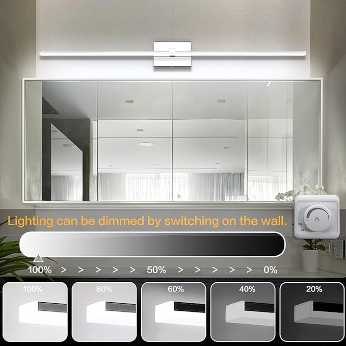 ZUZITO 48 inch Vanity Lights - Chrome Bathroom Light Over Mirror Dimmable Modern LED Vanity Lighting Fixtures Cool White 6000K
