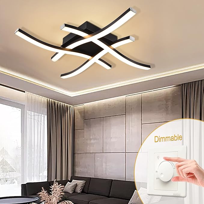 EDISLIVE Modern Dimmable LED Ceiling Light Curved 4-Light 18 in Minimalist Flush Mount Ceiling Light Fixture Lamp for Bedroom Foyer Kitchen 3000K 24W Black