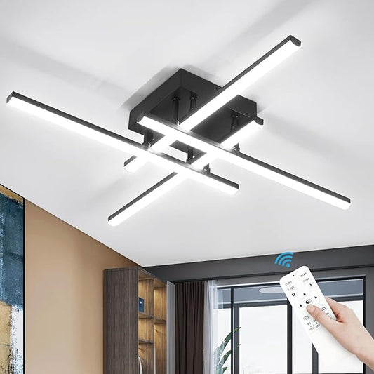 CANEOE Modern Ceiling Light Fixture Sputnik Dimmable Ceiling Light with Remote Control Black Flush Mount Chandelier Ceiling Lamp for Bedroom Living Room Kitchen